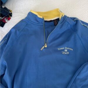 Tommy Bahama Blue and Yellow Men's Zip-Up Sweater